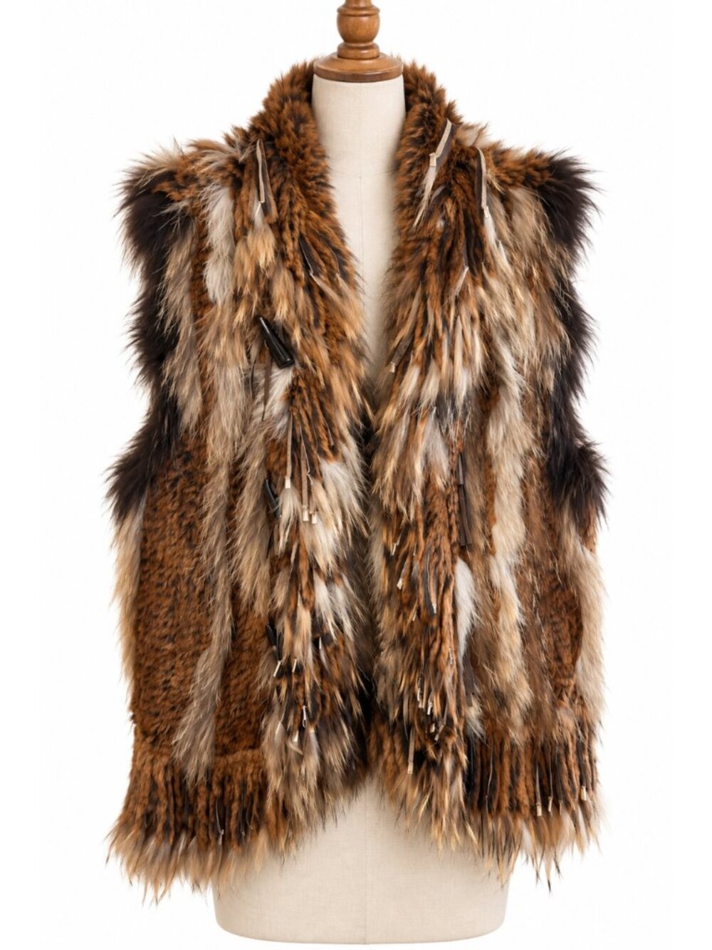 Mitchie's Matchings Genuine Rabbit Fur Patchwork Fringe Vest One Size